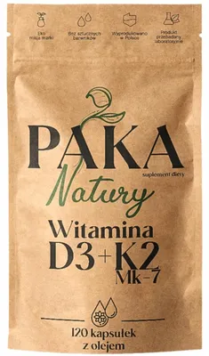 Image de Paka Natury, Vitamine D3 + K2 MK7, 120 capsules molles à l'huile de tournesol