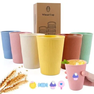 Zdjęcie produktu dla Kubki plastikowe wielokrotnego użytku 350 ml do kawy dla dzieci 6 szt.
