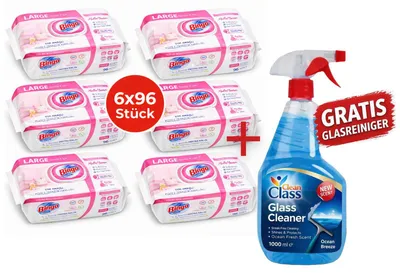 Obrázok produktu pre Bingo Pink 6x96 Blatt Blumenduft Reinigungstücher + Glasreiniger GRATIS
