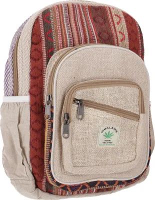 Produktbild von Bunter Ethno Hanf Rucksack - Beige/rost, Uni - Erwachsene, Orange, Hanf,Baumwolle, 35*24*10 cm, Ausgefallene Stofftasche