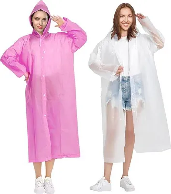 Produktbild von Famanu Regenponcho für Erwachsene mit Kapuze - Weiß-Rosa