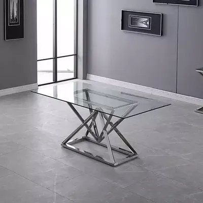 Image de Designer Salle à manger Table moderne en verre Tables en acier inoxydable Châssis en acier inoxydable