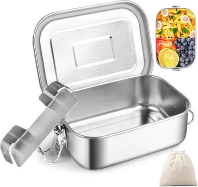 Image de Boîte à lunch Levende en acier inoxydable, boîte à bento anti-fuites de 750 ml avec séparateurs réglables et couvercle, sans BPA, boîte à collation métallique, écologique, pour adultes et enfants