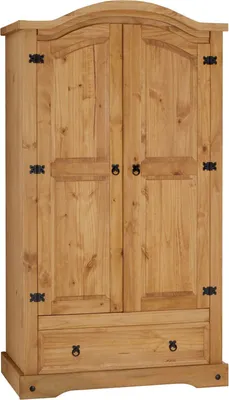 Produktbild von Kleiderschrank SALSA Garderobenschrank Mexiko Möbel Kiefer massiv, gebeizt/gewachst, 2 Türen und 1 Schublade