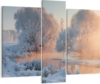 Produktbild von Bild auf Leinwand - Leinwandbild - Winter Schnee Fluss - 95x80cm - Wand Bild - Wanddeko - Wandbilder - Leinwanddruck - Bilder - Kunstdruck - Wanddekoration - Leinwand bilder - Wandkunst - CB95x80-4108