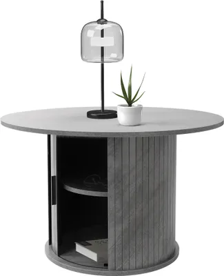 Produktbild von ML-Design Couchtisch mit Schiebetür, 80x80x50 cm, Beton-Optik, Grau, Runder Wohnzimmertisch mit Stauraum, Beistelltisch, Sofatisch für Tee und Kaffee