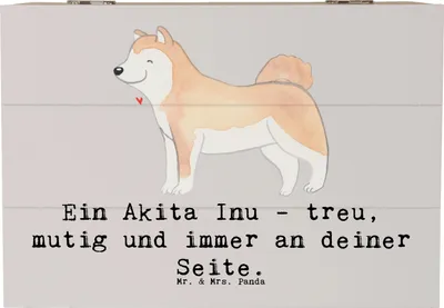 Produktbild von Mr. & Mrs. Panda holzschatulle Akita Inu Freund 22 x 15 cm - Grau Pastell - Geschenk, Aufbewahrungstruhe, Hunderassen Eigenschaften, Familienhund, Schatulle, Hingabe, Box