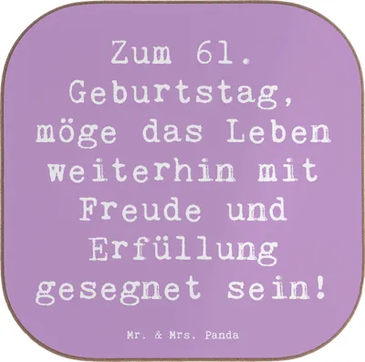 Produktbild von Mr. & Mrs. Panda Untersetzer für Gläser Spruch 61. Geburtstag Freude - Lavendeltraum - Geschenk, Abenteuer, Erfahrungen, bieruntersetzer, Alter, Coaster, Happy Birthday