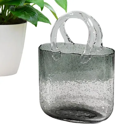 Produktbild von Glasvasen für Dekoration, kreative Blasen, Handtasche, Blumenvase, Desktop-Glaskorb, Vase, Mini-Kristall-Fischbecken für Tischdekoration, Küche, Büro, Wohnzimmer, transparent, Einheitsgröße