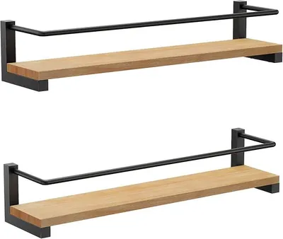 Produktbild von PolkaHome® Hängendes Holzregal 2er Set Wandregal Gewürzregal Küchenregal 40x9,4x7 cm