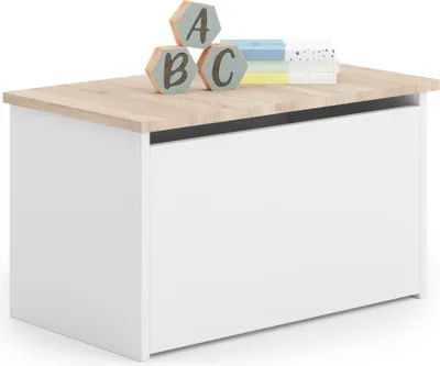 Image de raumhirsch : Coffre de rangement pour jouets DARIA avec couvercle en bois, jouet-boîte avec banc intégré, boîte de rangement, coffre pour chambre d'enfant, blanc