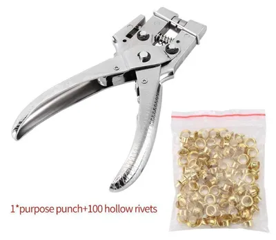 Produktbild von Lochzange mit Ösen-Setzer, 100 Ösen, 4,5 mm Durchmesser, für Planen, Zelte, Taschen, Markisen