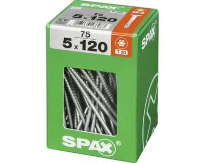 Obrázok produktu pre Univerzálna skrutka SPAX, 5 x 120 mm, 75 kusov, s čiastočným závitom, so zápustnou hlavou, T-STAR plus T20, 4CUT, WIROX - 4191010501206