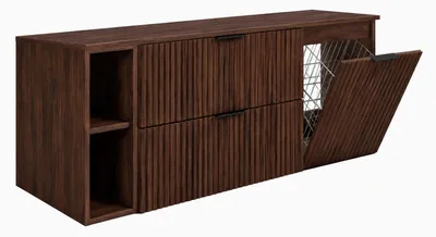 Produktbild von Badmöbel-Set mit Wäschekorb, Eiche Craft / Griffe Gold, 140 x 57 x 46 cm, KI-generiertes Bild