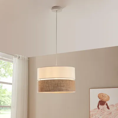 Obrázek produktu pro Závěsné svítidlo "Barton" s dvojitým látkovým stínidlem bílý / lněný vzhled