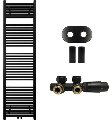 Produktbild von Badezimmer-Heizkörper-Set Lincoln – Zentralheizung – Mittelanschluss 50 mm – 559 W – matt schwarz – 1800 x 500 mm