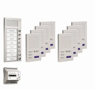 Produktbild von pre:pack Audio Aufputz für 8 Wohneinheiten, mit Außenstation PAK 8 Klingeltasten + 8 x Freisprecher ISW3030 + Steuergerät BVS20 TCS PPAF08-EN/02