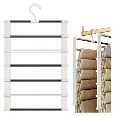 Produktbild von 2er Set Hosenbügel, Platzsparende Mehrstöckige Kleiderbügel aus Edelstahl, Hosenständer für mehrere Hosen und Schals