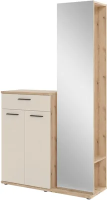 Produktbild von Garderobenkombination 2-teilig - 105 x 198 cm - Artisan Eiche Nachbildung - Cashmereweiß - mit Spiegel