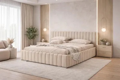Obrázek produktu pro Postel Imperia 180 × 200 cm, čalouněná postel s kovovým rámem, postel s úložným prostorem, látka Riviera, béžová