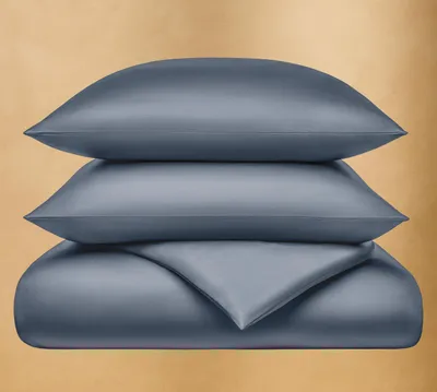 Bettwäsche 155x220 cm Bio-Baumwolle blau mit Kissenbezug 80x80