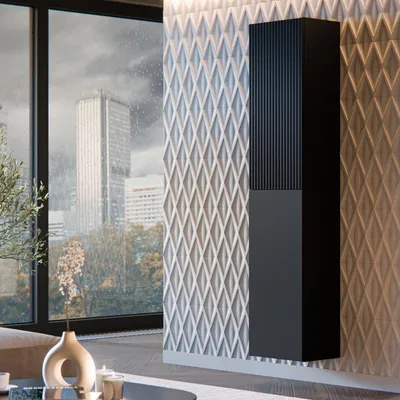 Image de Longano - Vitrine, 40x30x180h cm Noir Anthracite, 4 Étagères