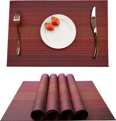 Produktbild von Platzsets (4er Set), Rutschfest Abwaschbar Tischsets,PVC Abgrifffeste Hitzebeständig Platzdeckchen,Schmutzabweisend und Waschbare,Platz-Matten für küche Speisetisch(Rot)