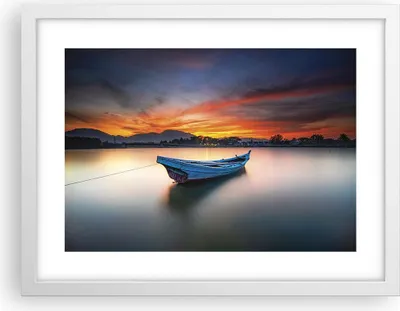 Produktbild von Gerahmtes Poster - Weißer Rahmen - Westen Sonne Boot - 40x30 cm - Wand Bild - Wanddeko - Wandbilder - Kunstposter - Wandposter - Bilderrahmen - Bilder - Kunstdruck - Wanddekoration - P2WAA40x30-4791