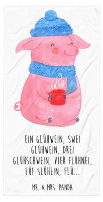 Produktbild von Mr. & Mrs. Panda Strandtuch Schweinchen Glühwein - Weiß - Geschenk, Betrunken, Weihnachtsmarkt, Reisehandtuch, Großes Badehandtuch, Saugstarkes Handtuch, Weihnachten