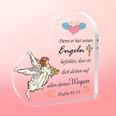 Immagine prodotto di Cuore decorativo in acrilico con parole di benedizione, diametro 4,7 cm, ideale per regali per bambini