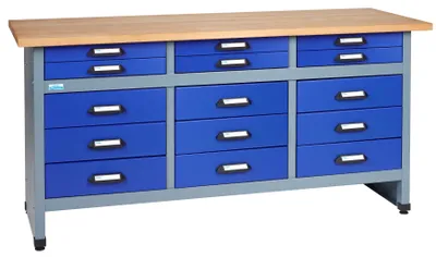 Produktbild von Küpper Werkbank 12977, 170x84x60 cm, 15 Schubladen, 300 kg Traglast, 30 mm massive Buchenarbeitsplatte