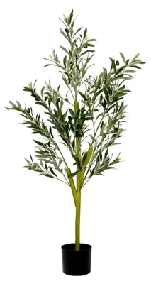 Produktbild von Künstlicher Olivenbaum - 120 cm, Faserblätter, Holzstamm, 450 Blätter, 16 Oliven, PE Topf