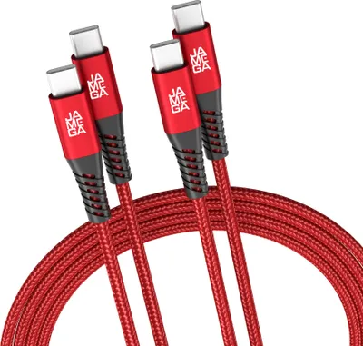 Produktbild von USB-C zu USB-C Kabel 480mbps 60W mit Metall Stecker Robustes Kabel in Rot 2m 2er Set