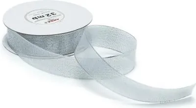 Image de Ruban brocart pour emballer des cadeaux, décoratif, 25 mm, 32 m, couleur argent