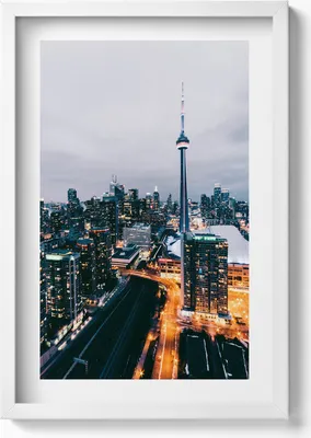 Produktbild von Luftaufnahme der Stadt– Wandbild mit Rahmen – Gerahmtes Bild  – Wanddekoration – 40x60 cm – Weiß