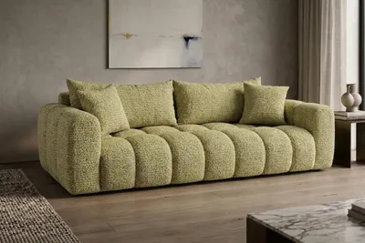 Zdjęcie produktu dla Sofa z funkcją spania i pojemnikiem, tkanina szenilowa Puente, Jasnożółty, COSMOPOLITAN