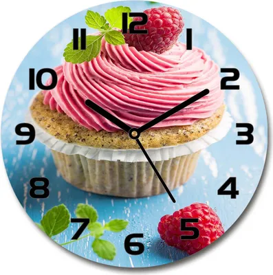 Produktbild von Wanduhr aus Glas 30fi Glasbild Glasuhr Gehärtetes Glas - schwarze-zeiger - Raspberry cupcake