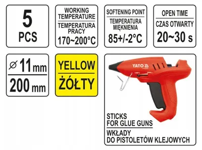 Produktbild von Yato Heißklebestift YT-82437 Gelb 11x200mm 5 Stück