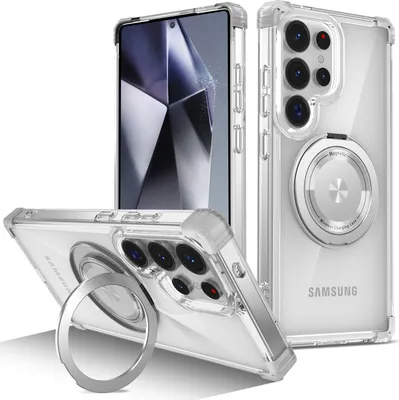 Image de Étui pour Samsung Galaxy S26 Ultra, support magnétique pour bague, support, compatible avec MagSafe, protection militaire, étui transparent Transparent
