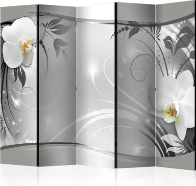 Produktbild von 5-teiliger Doppelseitiger Vlies Paravent - Silver Abstract II 225x172 cm Blumen b-A-0078-z-c