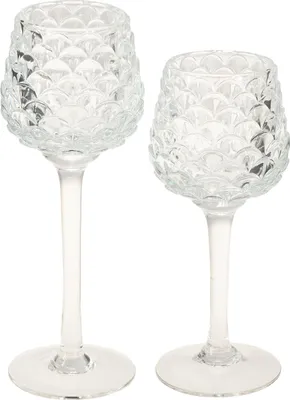 Produktbild von Elegante Glas-Teelichthalter mit Zapfenstruktur und Standfuß, 2 Stück