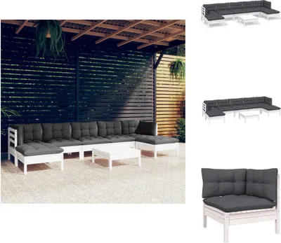 Produktbild von vidaXL 8-tlg. Garten-Lounge-Set mit Kissen Weiß Kiefernholz -  Gartenmöbel-Sets