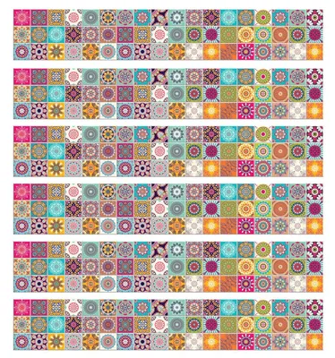 Immagine prodotto di 6 adesivi decorativi autoadesivi, adesivi decorativi a mosaico, effetto piastrelle in cemento – CATARINA – 6 bordi da 15 x 90 cm