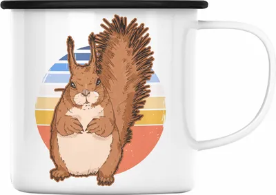 Produktbild von Trendation - Eichhörnchen Emaille Tasse Geschenk Grafik Vintage für Eichhörnchen Liebhaber Geschenkidee Lustige Emaille Tasse (Schwarz)