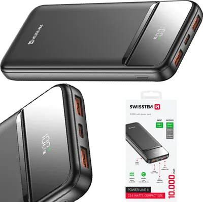 Zdjęcie produktu dla SWISSTEN Powerbanka 10000 mAh PowerLine II czarna