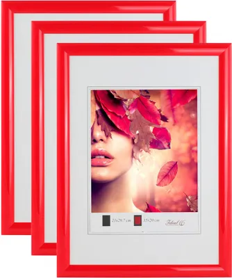 Produktbild von 3er 5er Pack Art Line Kunststoff Bilderrahmen Wanddeko Collage Poster Fotorahmen Bildträger - Farbe: 3er Rot | Format: 30x45