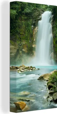Produktbild von MuchoWow® - Leinwandbilder - Dschungel - Natur - Wasserfall, Wandbild, Wanddeko Bilder Wohnzimmer, 40x80 cm