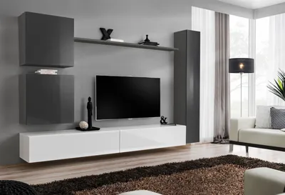 Zdjęcie produktu dla Ściana do salonu RIONATA 8 - grafit / biel
