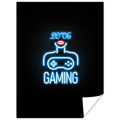 Produktbild von MuchoWow® Poster Neon - Text - Liebe spielen - Blau - Frauen 60x80 cm - Schlafzimmer Dekoration