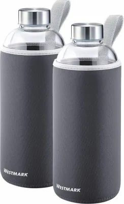 Obrázek produktu pro Westmark 2 láhve na pití Viva ze skla, 1 l, s víčkem, antracit,2 x 5274226A Tr
